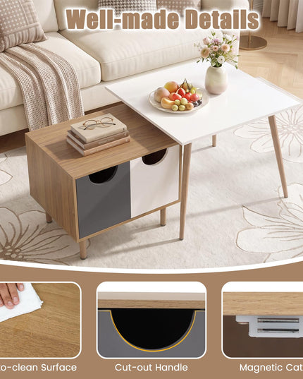 GIANTEX Nesting Coffee Table Set of 2 | Small Coffee Table & Sofa Side Tables with Metal Legs