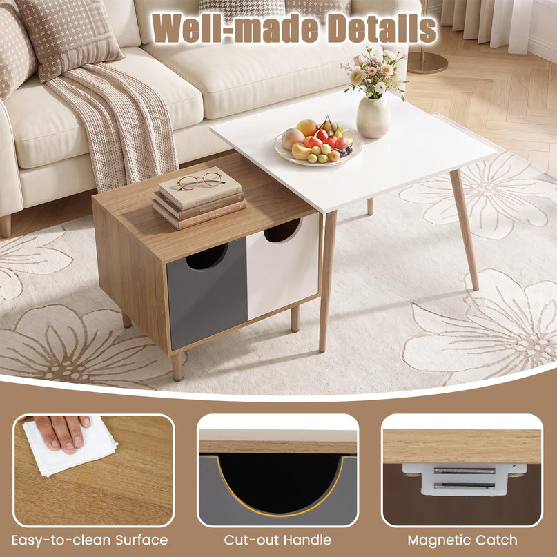 GIANTEX Nesting Coffee Table Set of 2 | Small Coffee Table & Sofa Side Tables with Metal Legs