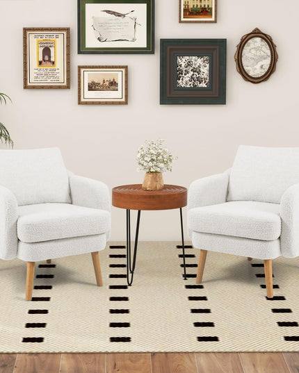 Giantex Sherpa Accent Chair, Modern Upholstered Single Sofa Chair with Back Pillow & Solid Rubber Wood Legs