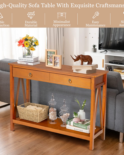 Console Table Entryway Sofa Side Table with 2 Drawers & Open Shelf