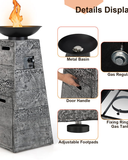 Giantex Outdoor Propane Fire Pit - 48 Inch Propane Fire Bowl Column with Lava Rocks & PVC Cover, 30,000 BTU Heat Output