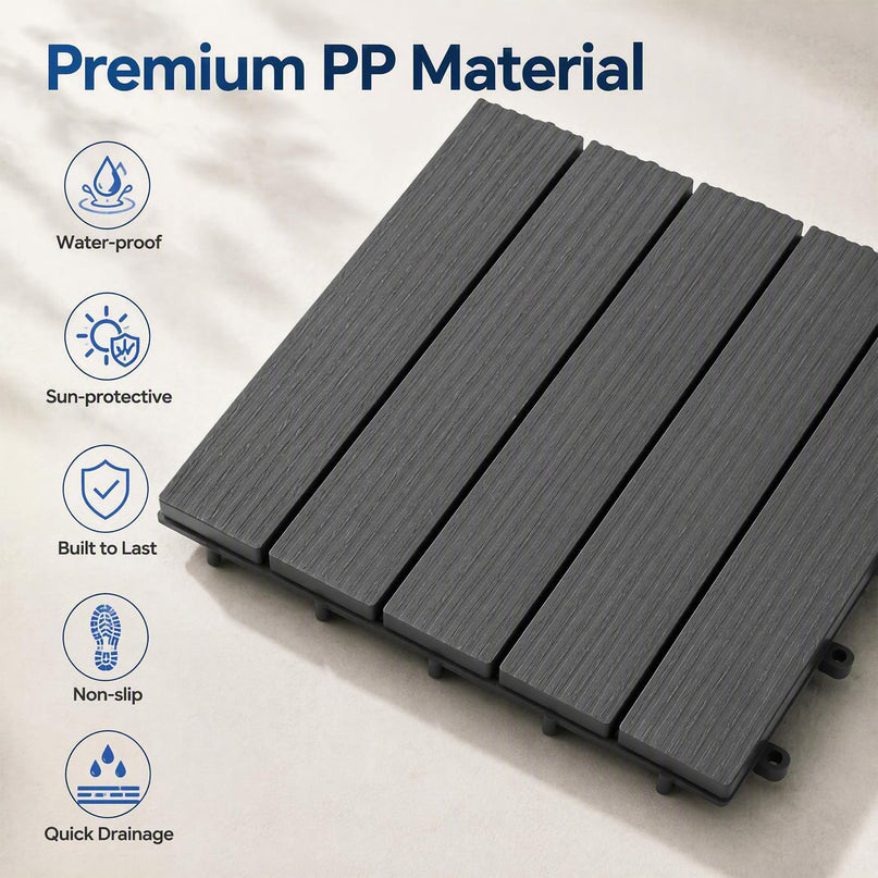 GIANTEX 36 PCS Plastic Interlocking Deck Tiles, Waterproof PP Floor Tiles