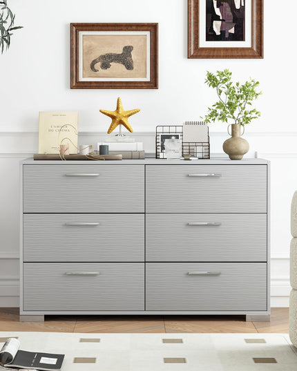 Giantex Storage Cabinet with 6 Drawers, Metal Legs & Handles, Anti-Toppling Devices, Grey