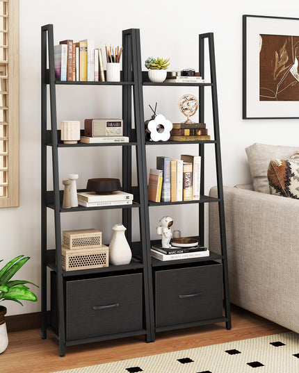 Giantex Modern Freestanding 5-Tier Ladder Bookshelf with Removable Fabric Drawer