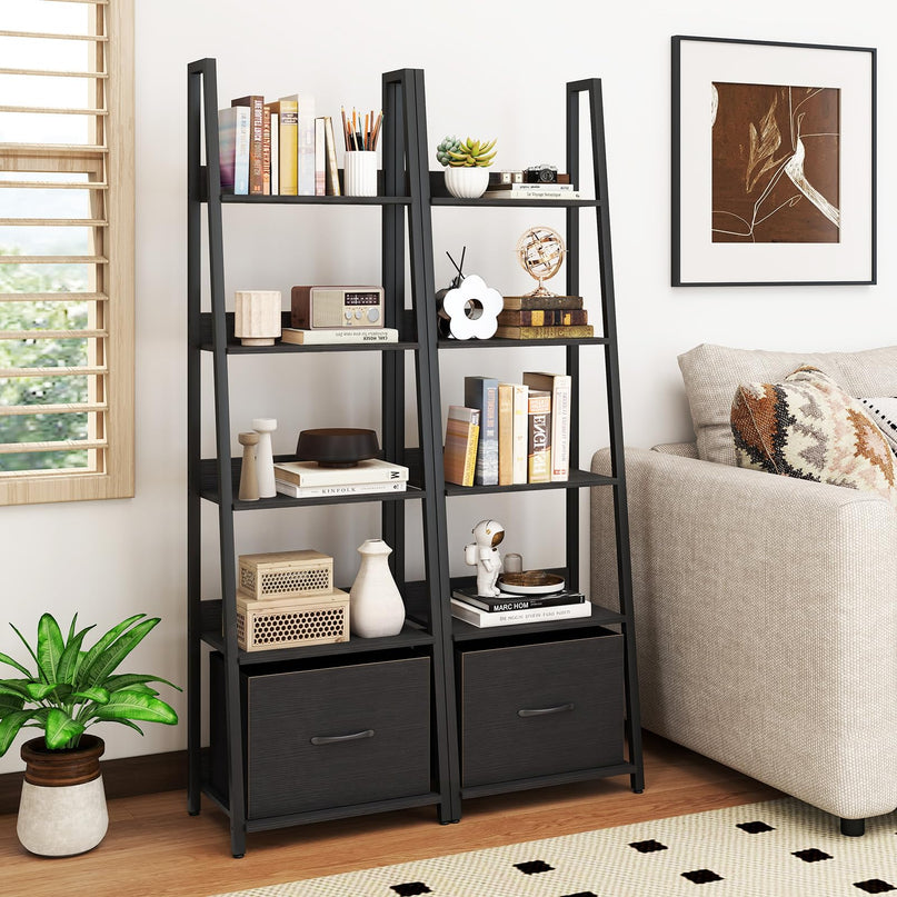 Giantex Modern Freestanding 5-Tier Ladder Bookshelf with Removable Fabric Drawer