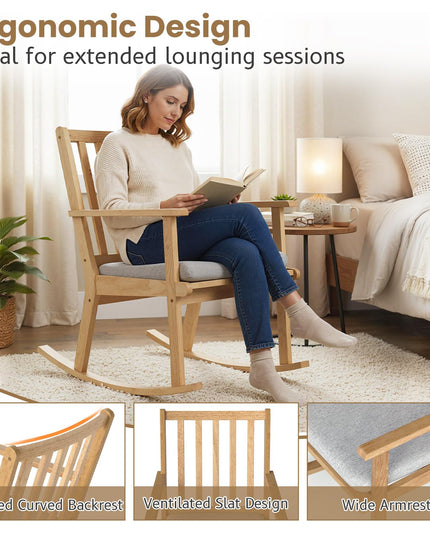 Chaise à bascule Giantex avec coussin et dossier haut à lattes