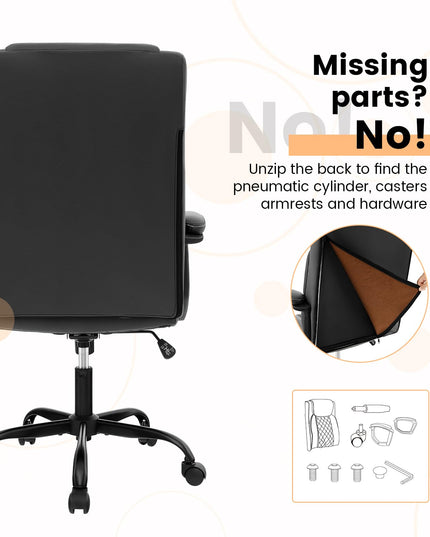 Giantex Executive Office Chair, Leather Like Desk Chair with Thick Headrest Cushion & Padded Armrests, Black