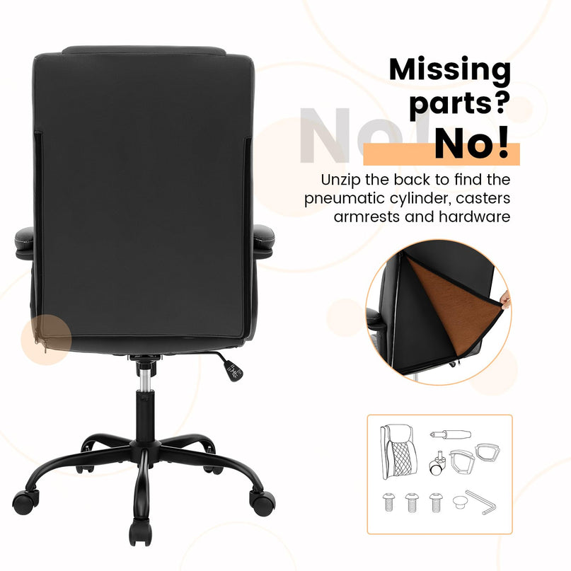 Giantex Executive Office Chair, Leather Like Desk Chair with Thick Headrest Cushion & Padded Armrests, Black