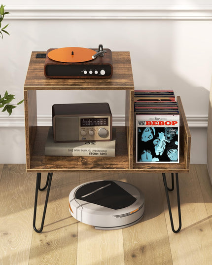 Giantex Record Player Stand with Charging Station, Turntable Stand with Vinyl Divider & Display Shelf