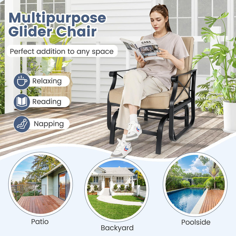 Giantex Outside Glider Chair with Thick Removable Seat and Back Cushions