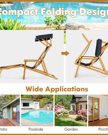 Giantex Lounge Chair Outdoor, Foldable Beach Chaise Lounge with Adjustable Canopy, Replacement Fabric