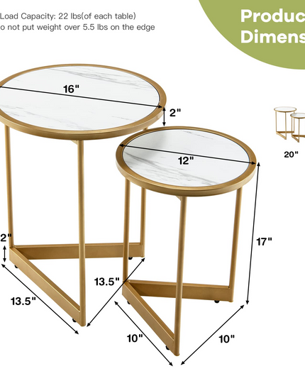 Giantex Round Nesting Table Set of 2, Modern Marble Texture Coffee Tables