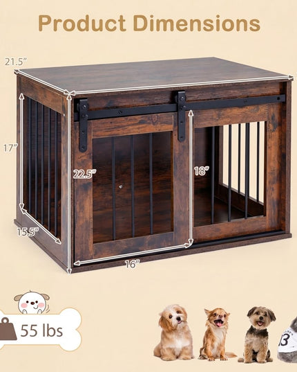 GIANTEX 80cm Dog Crate Furniture with Sliding Barn Door