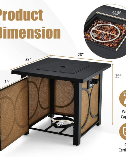 Giantex 28" Outdoor Fire Pit Table - 50,000 BTU Square Metal Fire Table with Lid
