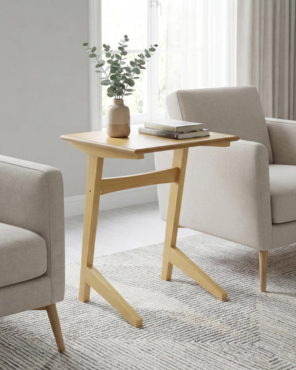 Giantex C-Shaped End Table | Wooden Sofa Side Table w/Solid Rubber Wood Frame (1/2)