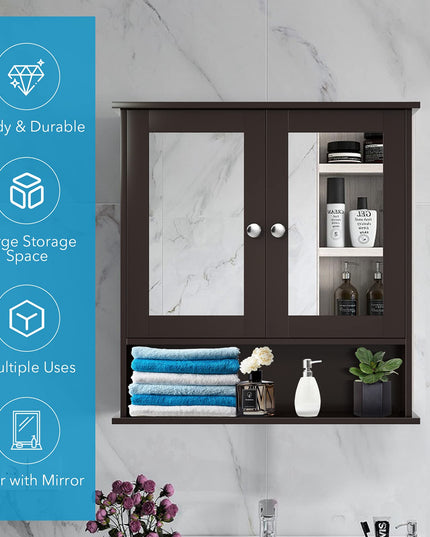 Giantex Medicine Cabinet, Bathroom Wall Cabinet with 2 Mirrored Doors, Adjustable Shelf
