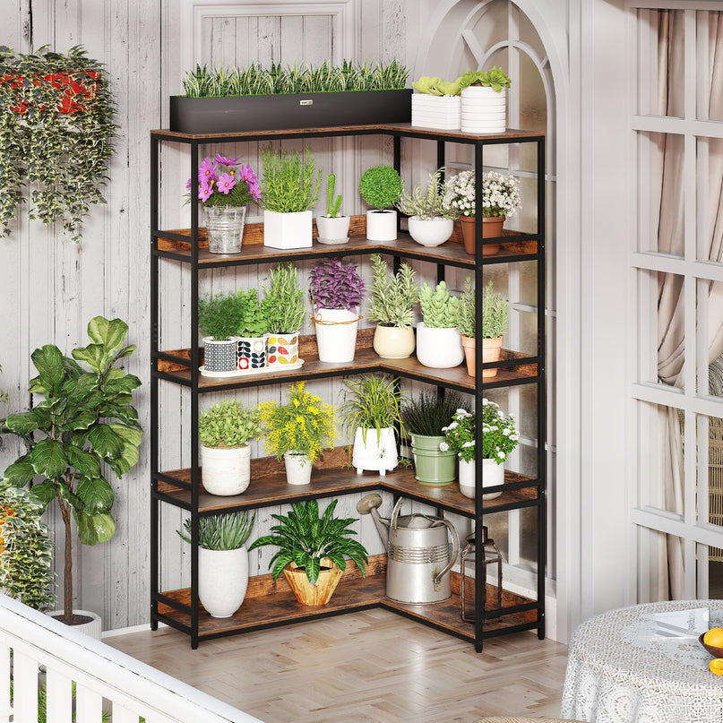 Giantex 5-Tier Corner Bookshelf 71" L-Shaped Bookcase