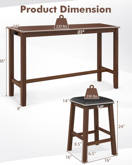 Giantex Dining Table Set, Kitchen Table Set, 4-Piece Counter Height Dining Set with 3 Upholstered Stools