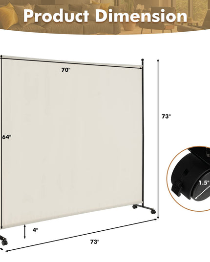 Giantex 6Ft Tall Room Divider with Rollers White- 73" Wide Freestanding Lightweight Folding Partition Privacy Screen