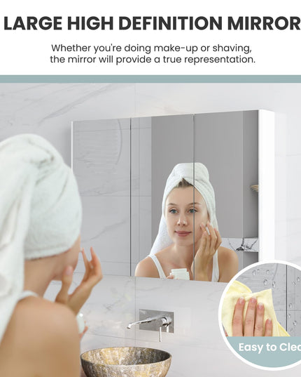 Giantex Bathroom Medicine Cabinet with Mirror - Extra Large Wall Mounted Cabinet with 3 Frameless Mirrored Doors