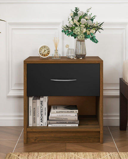 Giantex Night Stand Set of 1/2 with Drawer, Wood  End Table with Open Storage Shelf for Bedroom