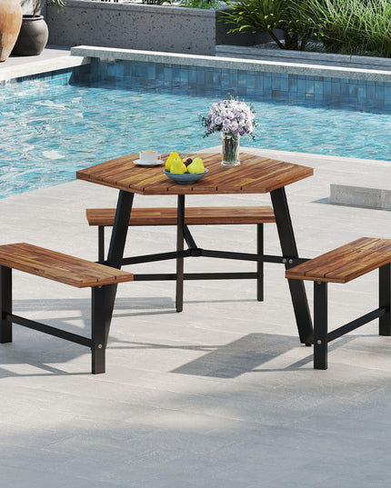 Giantex Picnic Table Bench Set for 6 for Front Porch Patio Lawn Garden