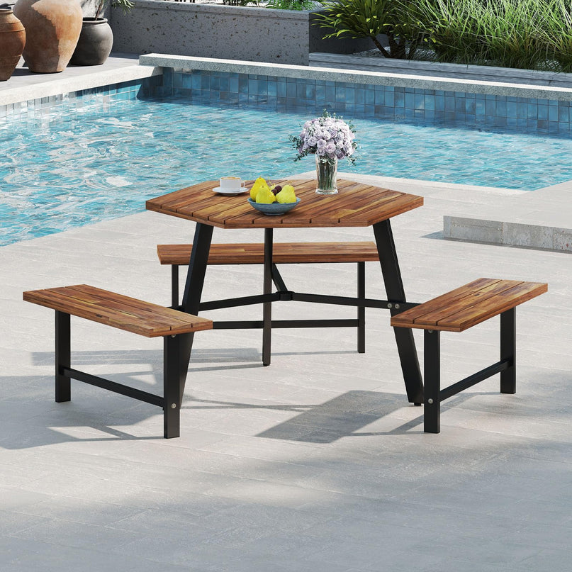 Giantex Picnic Table Bench Set for 6 for Front Porch Patio Lawn Garden