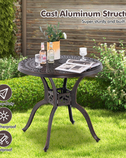 Giantex 31.5" Patio Bistro Table, Cast Aluminum Table Side Table with 2" Umbrella Hole & Adjustable Footpads