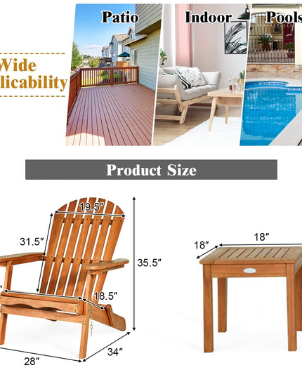 Giantex Adirondack Chair Set 3-Piece Foldable Wooden Chairs Set