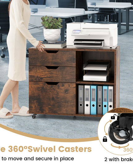 Giantex 3 Drawer File Cabinet, Office Storage Cabinet Fits Files Letter, A4, Legal Size