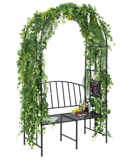 Giantex 81in Metal Garden Arch with Bench, Outdoor Garden Arbor Archway Trellis for Climbing Plants Vines