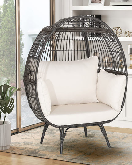 Giantex PE Rattan Egg Chair - Oversized Hammock Chair with Thick Cushions & Sturdy Metal Frame