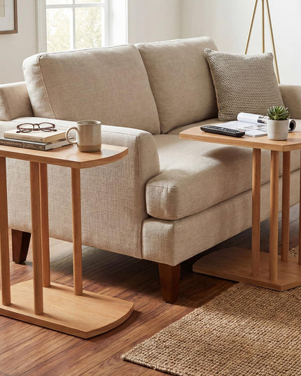Giantex Table d'appoint en teck en C étroite à 2 niveaux pour canapé (1/2)