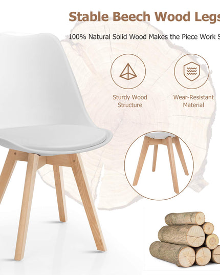 Set of 4 Mid Century Dining Chairs Wood Legs White