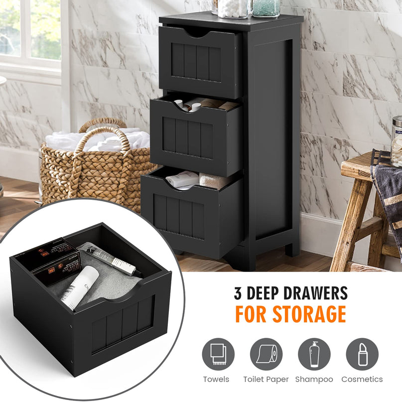 Giantex Bathroom Floor Cabinet - Small Bathroom Storage Cabinet with 3 Removable Drawers