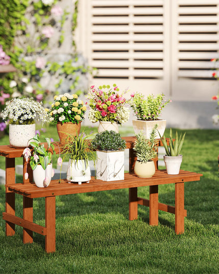 Giantex 2 Tier Wood Plant Stand with Teak Oil Finish