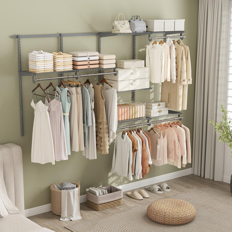 Giantex 4-8 FT Wall-Mounted Closet Shelves and Rod for Laundry Bedroom