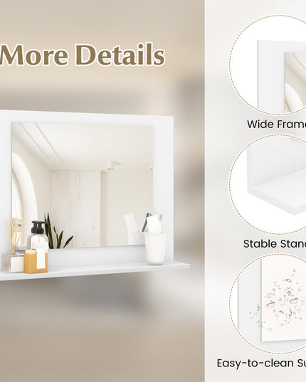 CHARMAID Bathroom Mirror with Shelf - 24" x 18" Wall Mirror Over Bathroom Sink