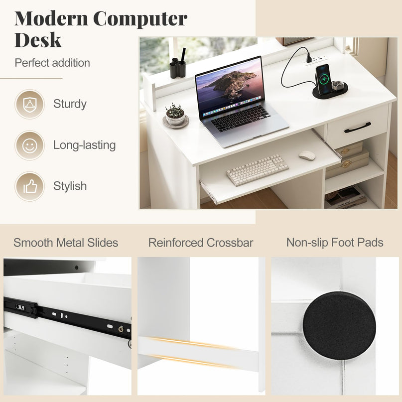 Giantex Modern Home Office Desk with Keyboard Tray PC Laptop Table Workstation