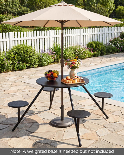 Giantex Round Picnic Table Set with 4 Built-in Seats and 1.77" Umbrella Hole