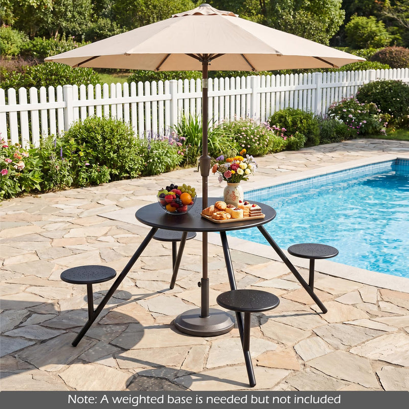 Giantex Round Picnic Table Set with 4 Built-in Seats and 1.77" Umbrella Hole