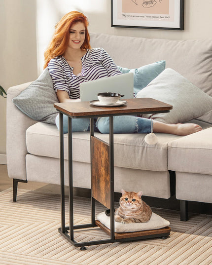 Giantex Cat Scratcher Side Table, C-Shaped End Table with Cat Scratching Board