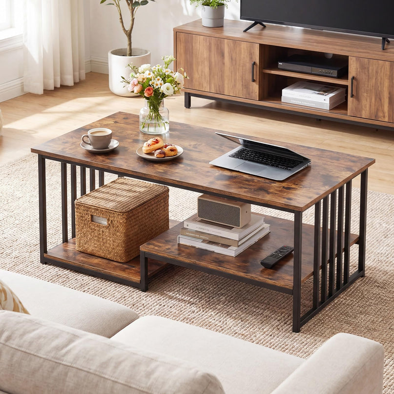 Giantex 43.5" Rectangle 2-Tier Farmhouse Coffee Table with Storage