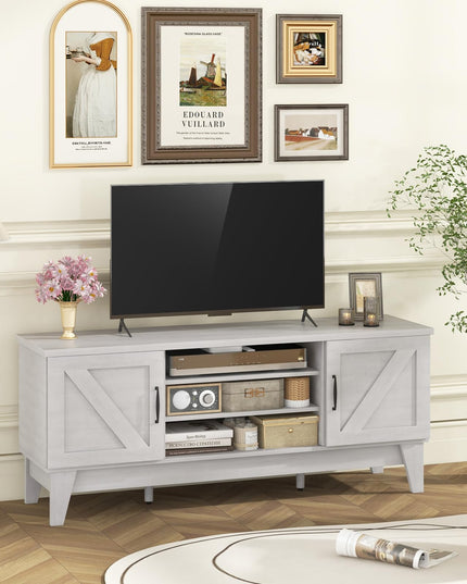 Giantex TV Stand for TVs Up to 65 Inches, 59” Entertainment Center with 2 Barn Door Cabinets, 4 Adjustable Shelves