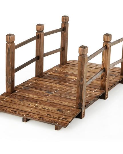 Giantex 5 ft Garden Bridge - Stained Wood Arc Footbridge Walkway