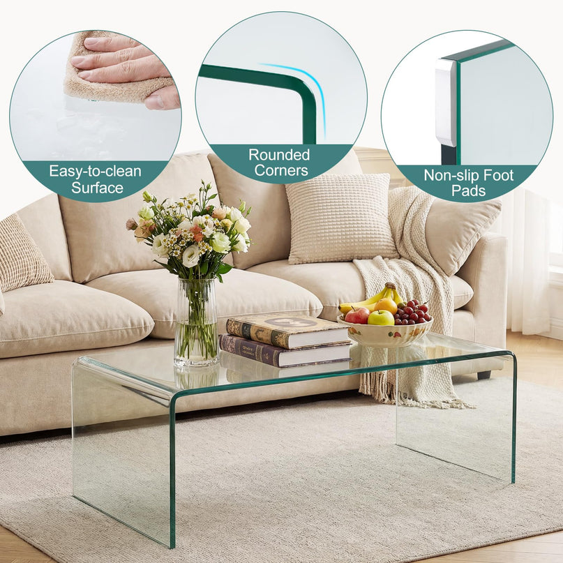 Giantex Tempered Glass Coffee Table Set of 3 Modern Living Room Tables Set for Small Spaces