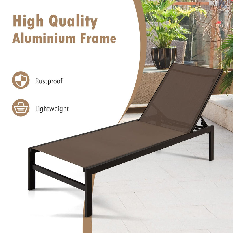 Giantex Patio Chaise Lounge Chair, Outdoor Sunbathing Chair Lawn Reclining Lounger with 6 Adjustable Position
