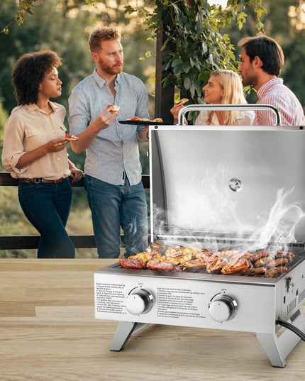 Giantex Portable Gas Grill - Tabletop Propane Grill with 2 Burners, 20,000 BTU total, Built-in Thermometer