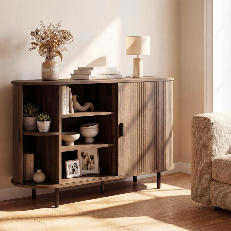 Giantex 47'' Fluted Sideboard Buffet Cabinet with Tambour Sliding Doors