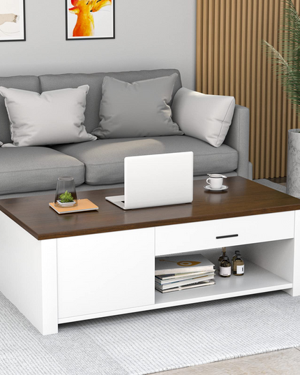 Modern Couch Table with Front & Back Drawers & Compartments, 47.2"x23.6"x16.1"
